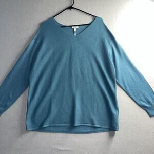 New Ella Moss Cute V-neck Sweater Pullover XL Turquoise/Teal Ribbed NWT